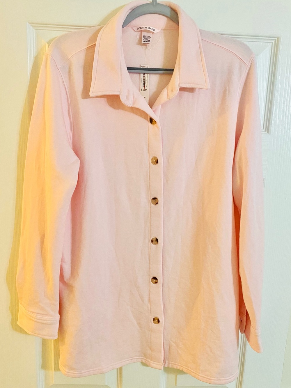 Victoria Secret Angel 💕Pink Modal Fleece Button Down Oversized Top Large NWT - Picture 8 of 12